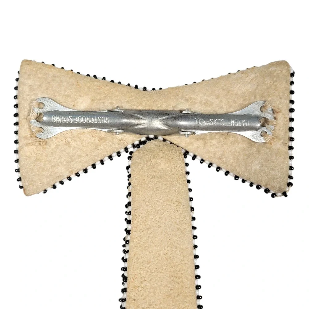 VTG 50s Southwestern Hand Loomed Beaded Bow Neck Tie Childrens‎ Clip On Green